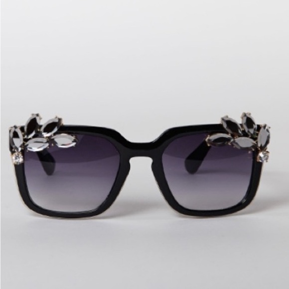 Embellished Black Rhinestone Sunglasses - Picture 1 of 4